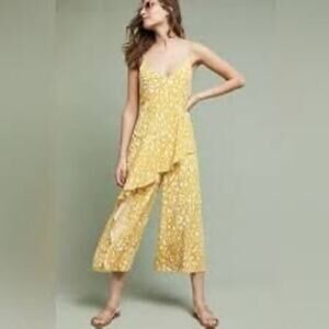 Anthropologie Maeve Day Trip Jumpsuit Yellow Size 10